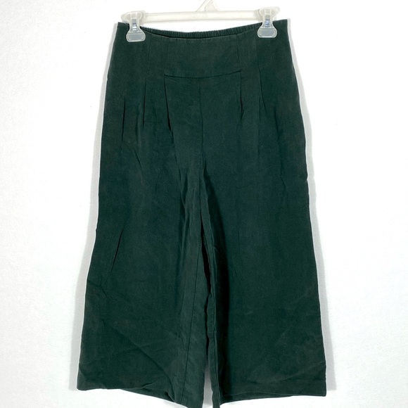 Oliver Bonas Dark Green Wide-Leg Crop Pants size 8 - Picture 1 of 12